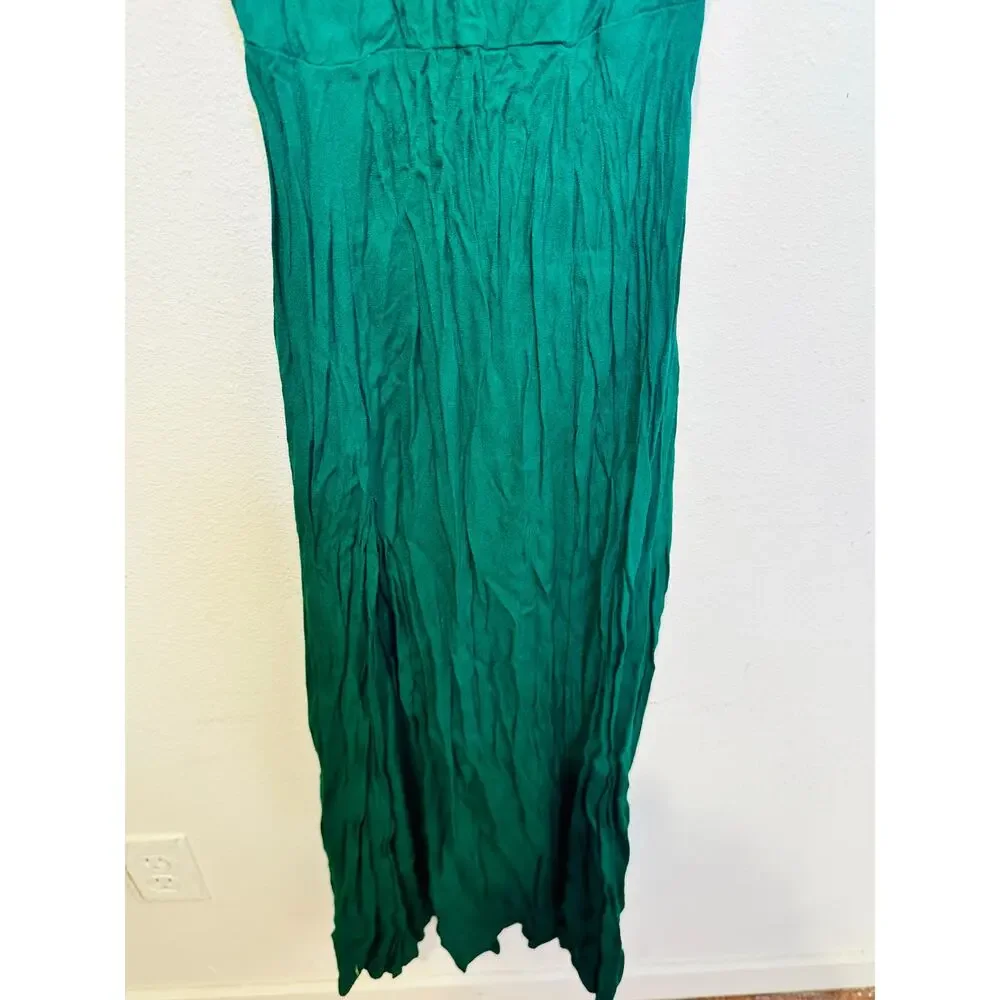 REFORMATION Emerald Green A-Line Crewneck Cap Sleeves Gavin Midi Dress Size 4 - Picture 6 of 12